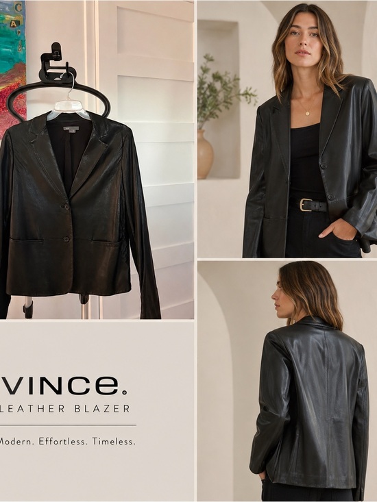 Vince Jackets & Blazers - Vince Black Leather Tailored Blazer